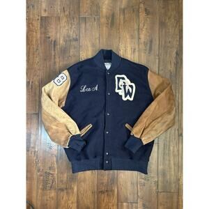 Vintage DeLONG Varsity Jacket Mens XL Navy High School Sports Letterman 90s